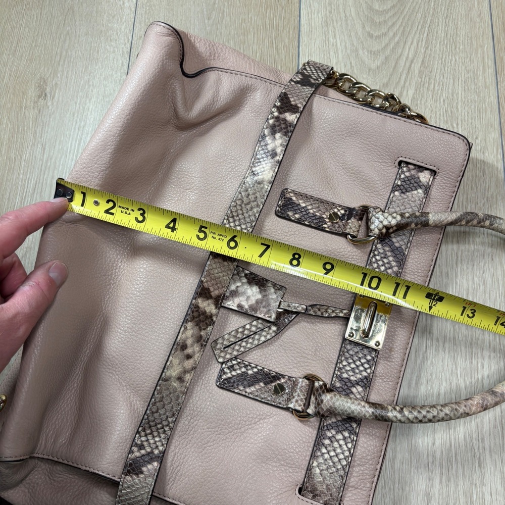 Michael Kors Hamilton Pebbled Leather Snakeskin Trim Tote Bag Beige Gold - Picture 11 of 12